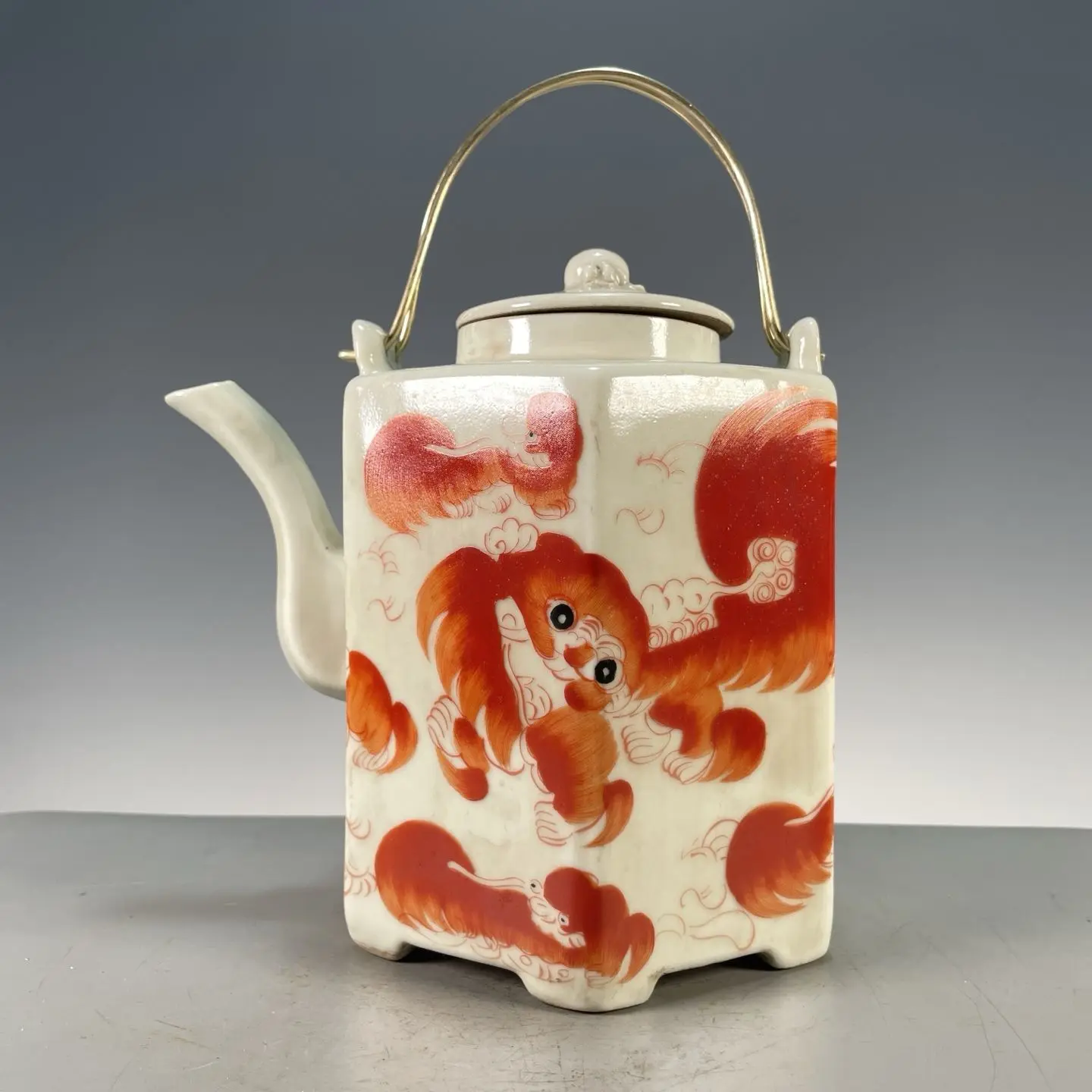 Vintage Collectible Pottery - Vintage Hexagonal Bailiff Teapot Hand Drawn