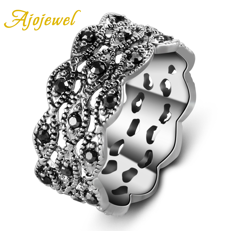 Vintage Items Collection - Ajojewel 3 Layer Rhinestone Ring Black