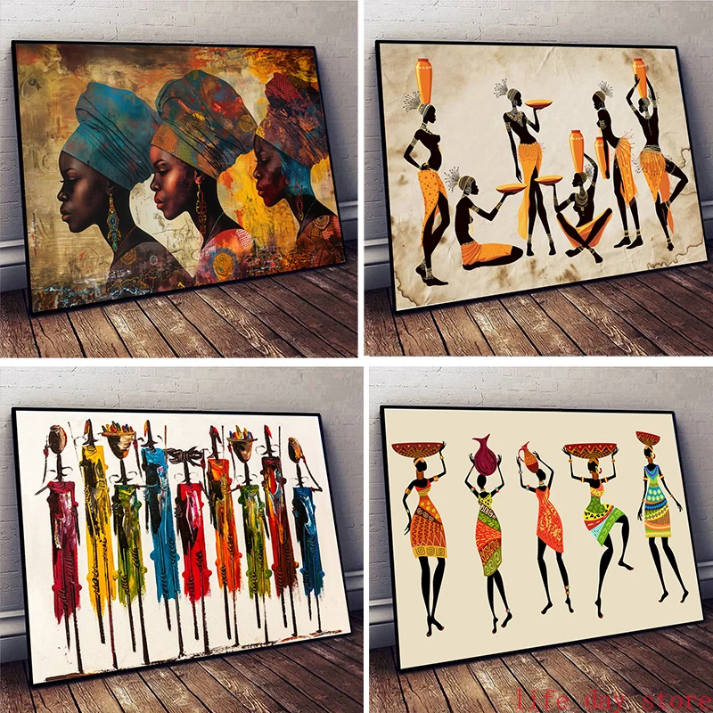 Vintage Toys Collection - Ethnic African Black Woman Canvas Painting