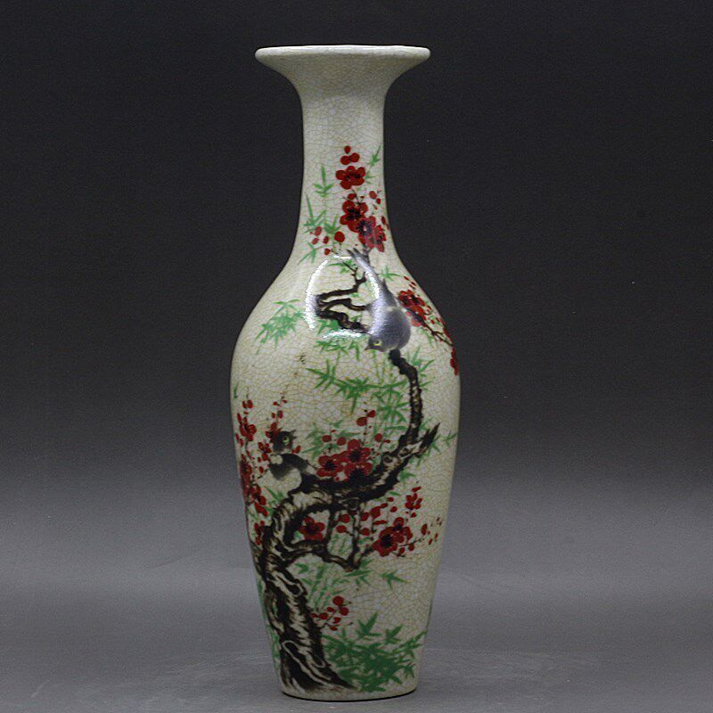 Vintage Collectible Pottery - Jingdezhen Antique Ceramic Vase Happy Plum