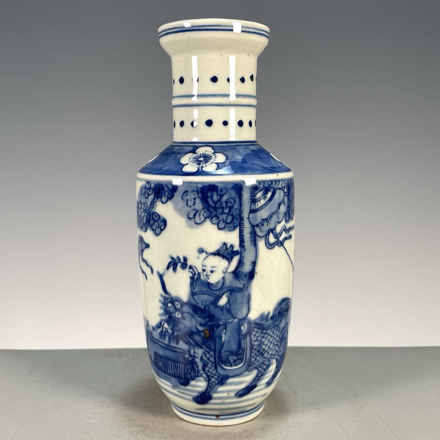 Vintage Collectible Pottery - Blue and White Porcelain Rouleau Vase